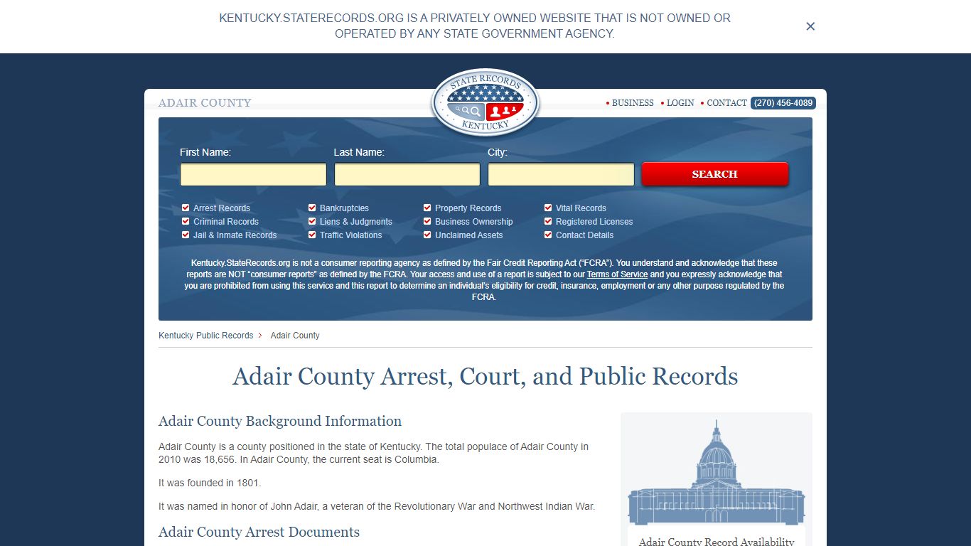 Adair County Arrest, Court, and Public Records