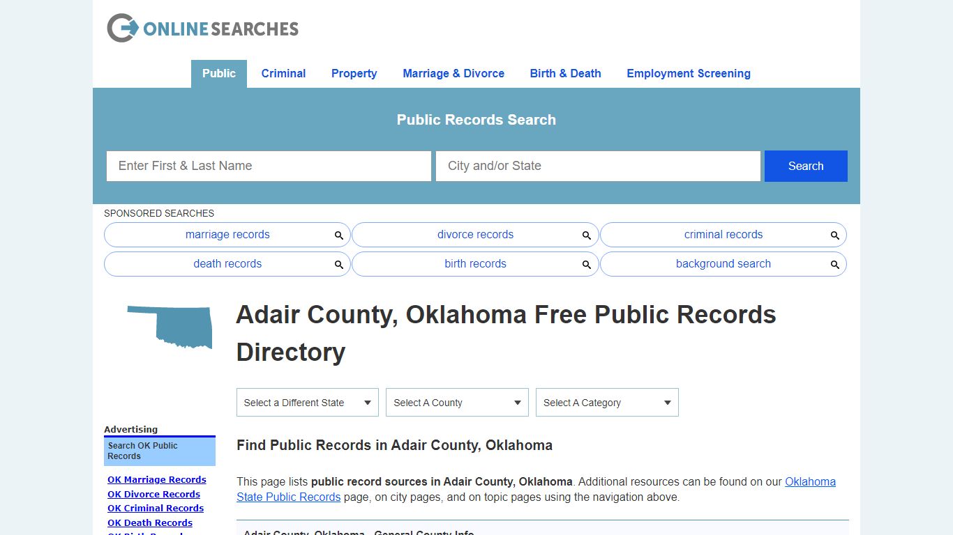 Adair County, Oklahoma Public Records Directory